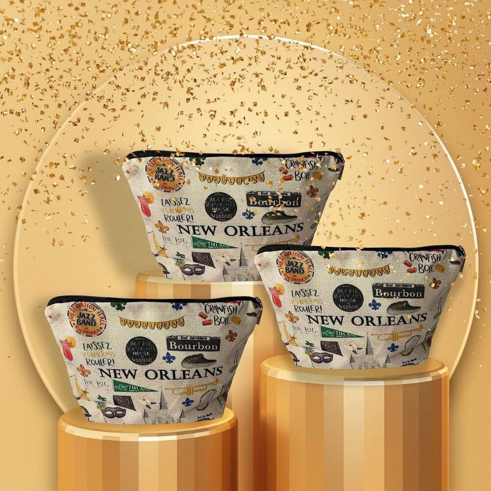 Chic New Orleans Themed Cosmetic Zipper Pouch Bag - Perfect for Travel and Mardi - Picture 5 of 5